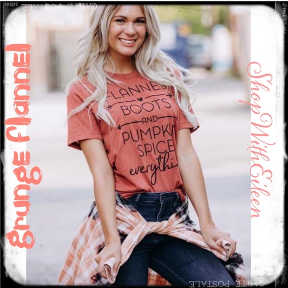 SHOPWITHEILEEN CUSTOM CREATION Tops - GRUNGE PLAID FLANNEL Black & White & Rust